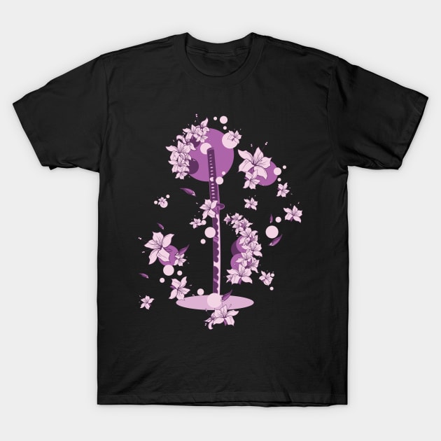 Katana and Flowers T-Shirt by peace and love